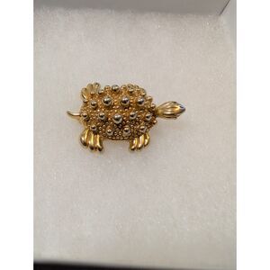 Vintage Signed Napier Gold Tone Turtle Brooch Pin – Hobnail Nubby Shell Figural